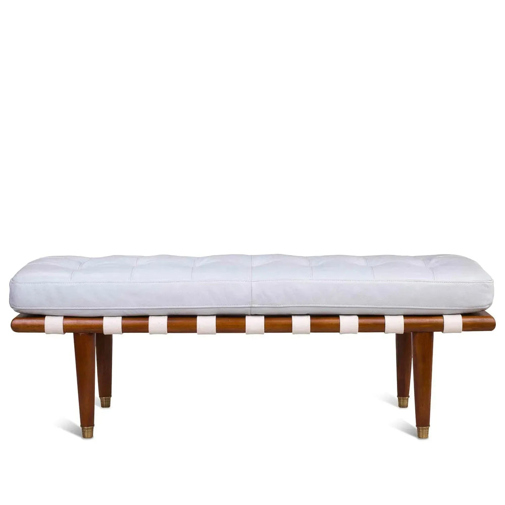 Vintage genuine leather bench milos in white background.
