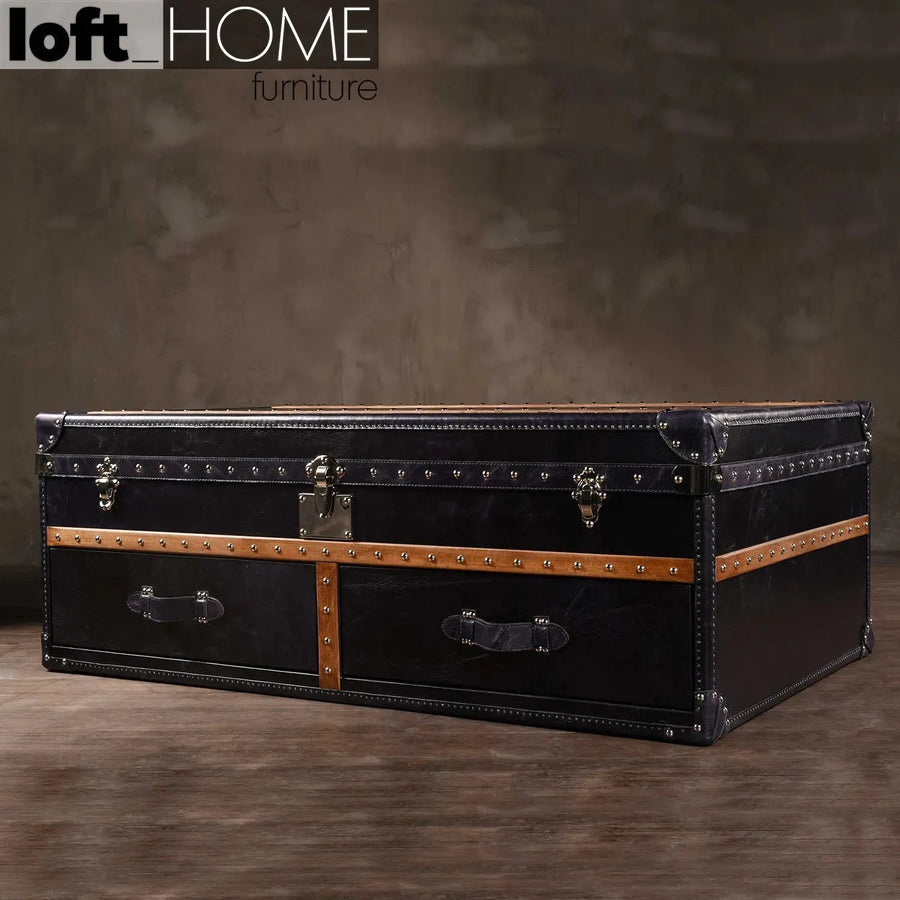 Vintage genuine leather coffee table ox trunk primary product view.