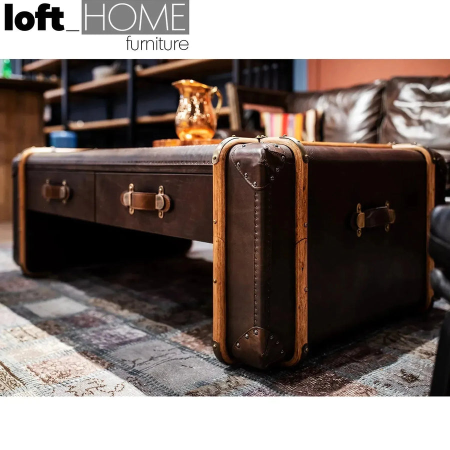 Vintage genuine leather coffee table richards' trunk primary product view.