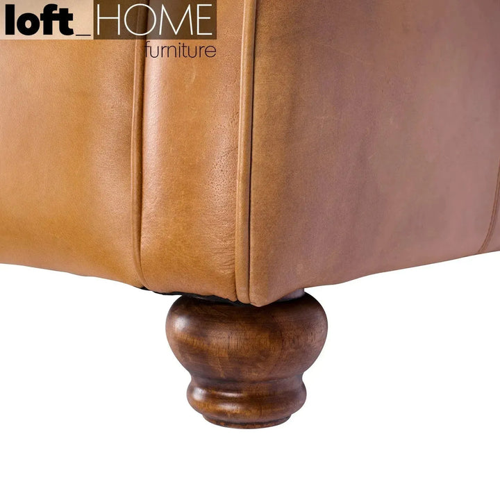 Vintage genuine leather l shape sectional sofa barclay 3+l in close up details.