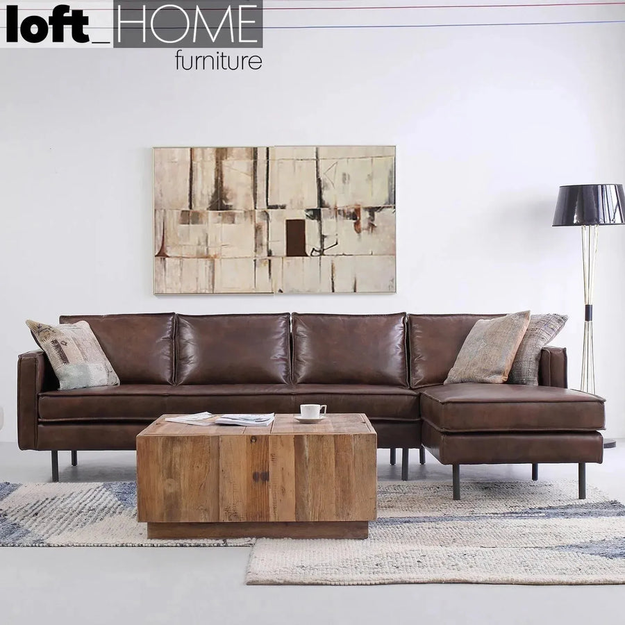 Vintage genuine leather l shape sectional sofa belgian 3+l primary product view.