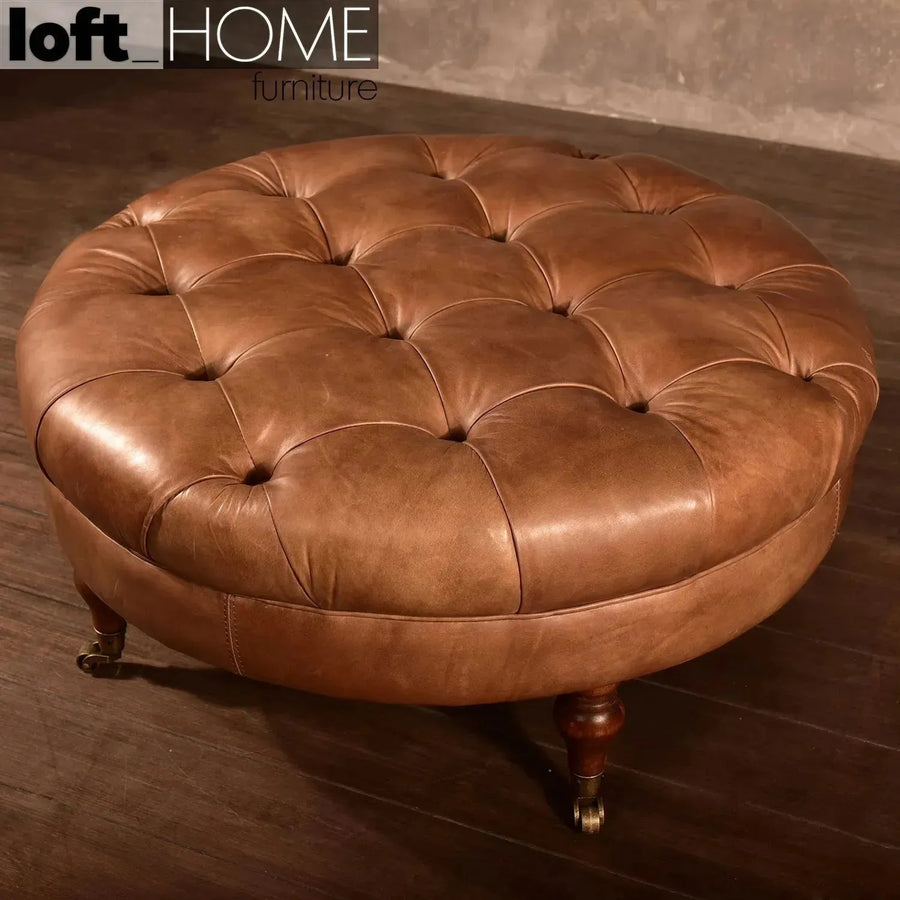 Vintage genuine leather ottoman sand primary product view.