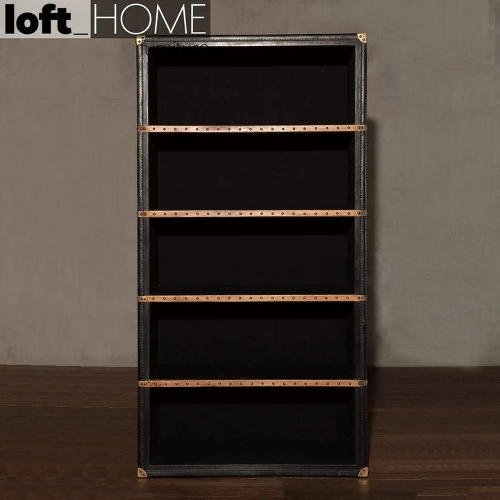 Vintage genuine leather bookshelf cowboy in real life style.