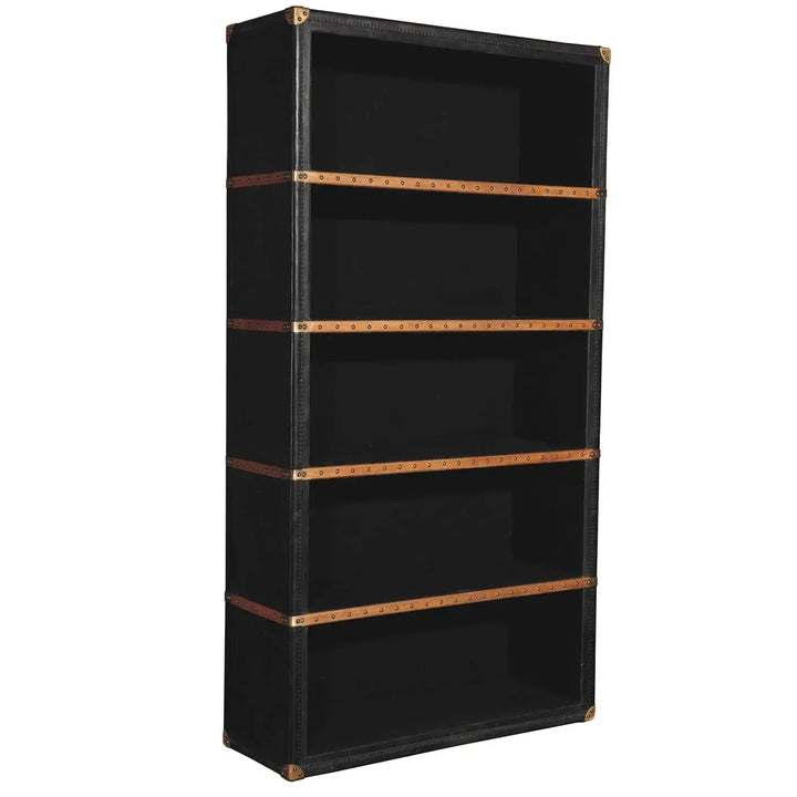 Vintage genuine leather bookshelf cowboy in details.