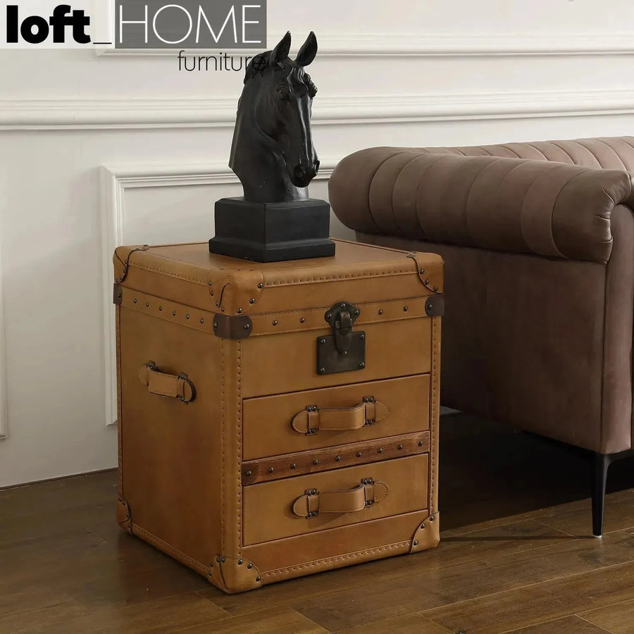 Vintage genuine leather side table nut ter trunk primary product view.