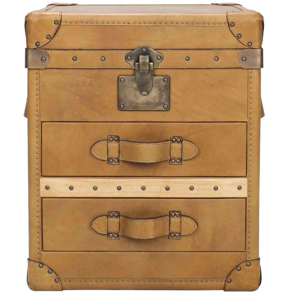 Vintage genuine leather side table nut ter trunk in white background.