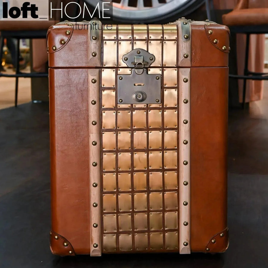 Vintage genuine leather side table warriors primary product view.