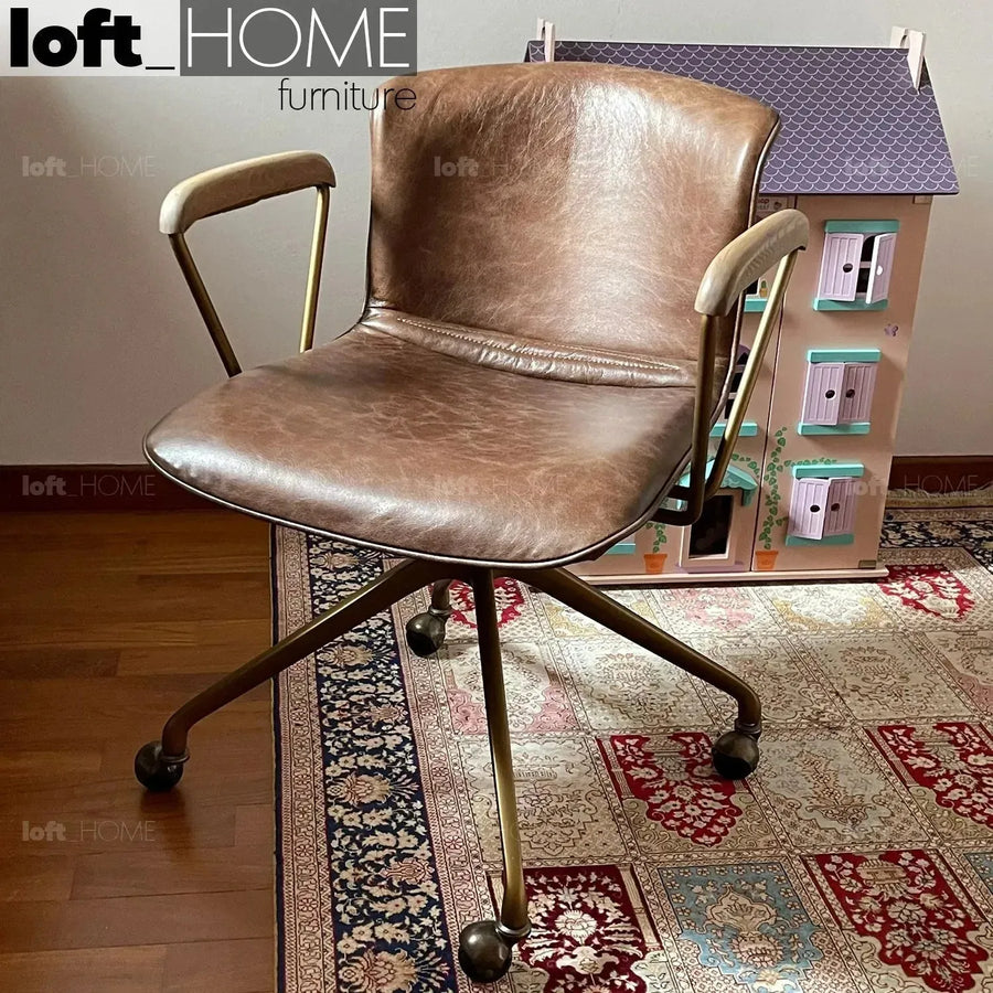 Vintage genuine leather study chair akron primary product view.