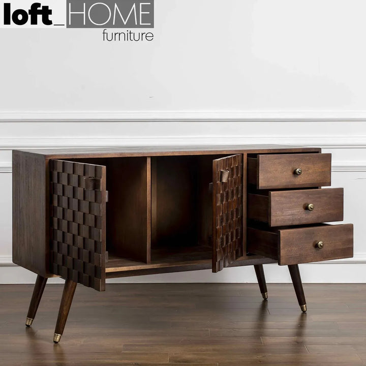 Vintage poplar wood drawer cabinet leon material variants.