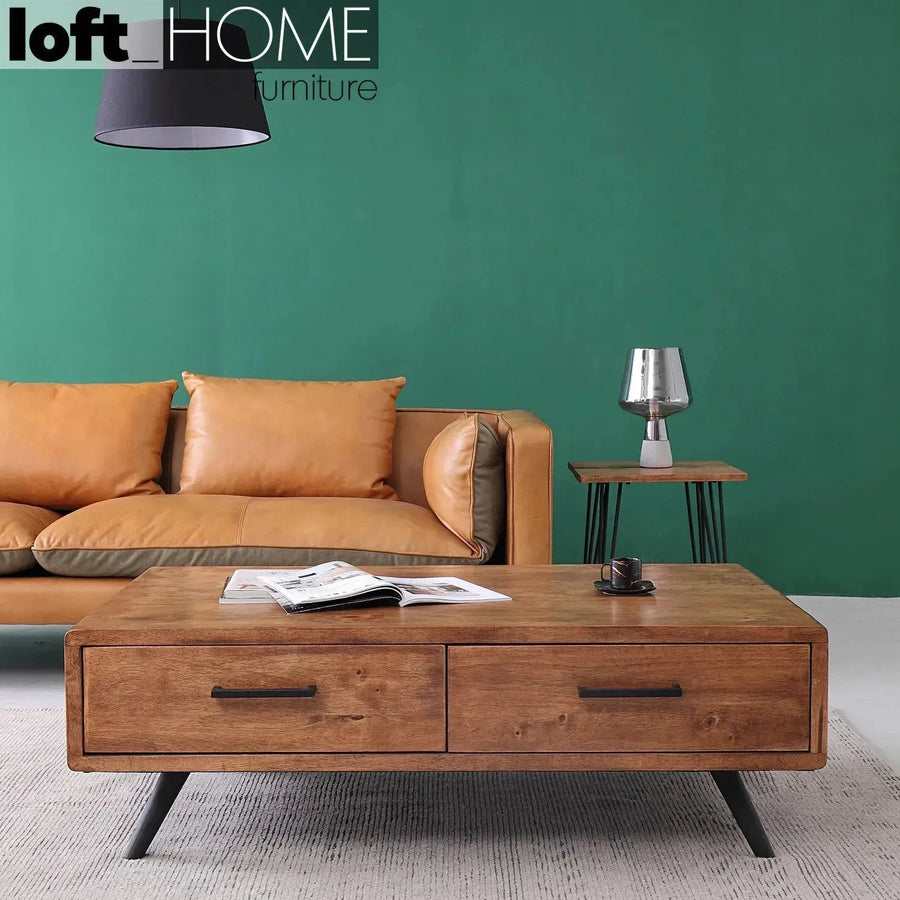 Industrial rubber wood coffee table serb primary product view.