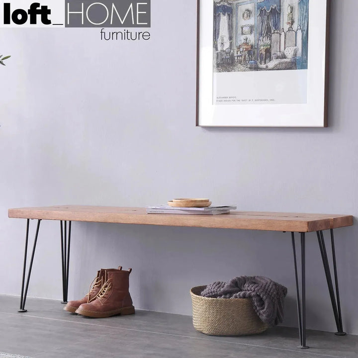 Industrial rubber wood dining bench dovetail material variants.
