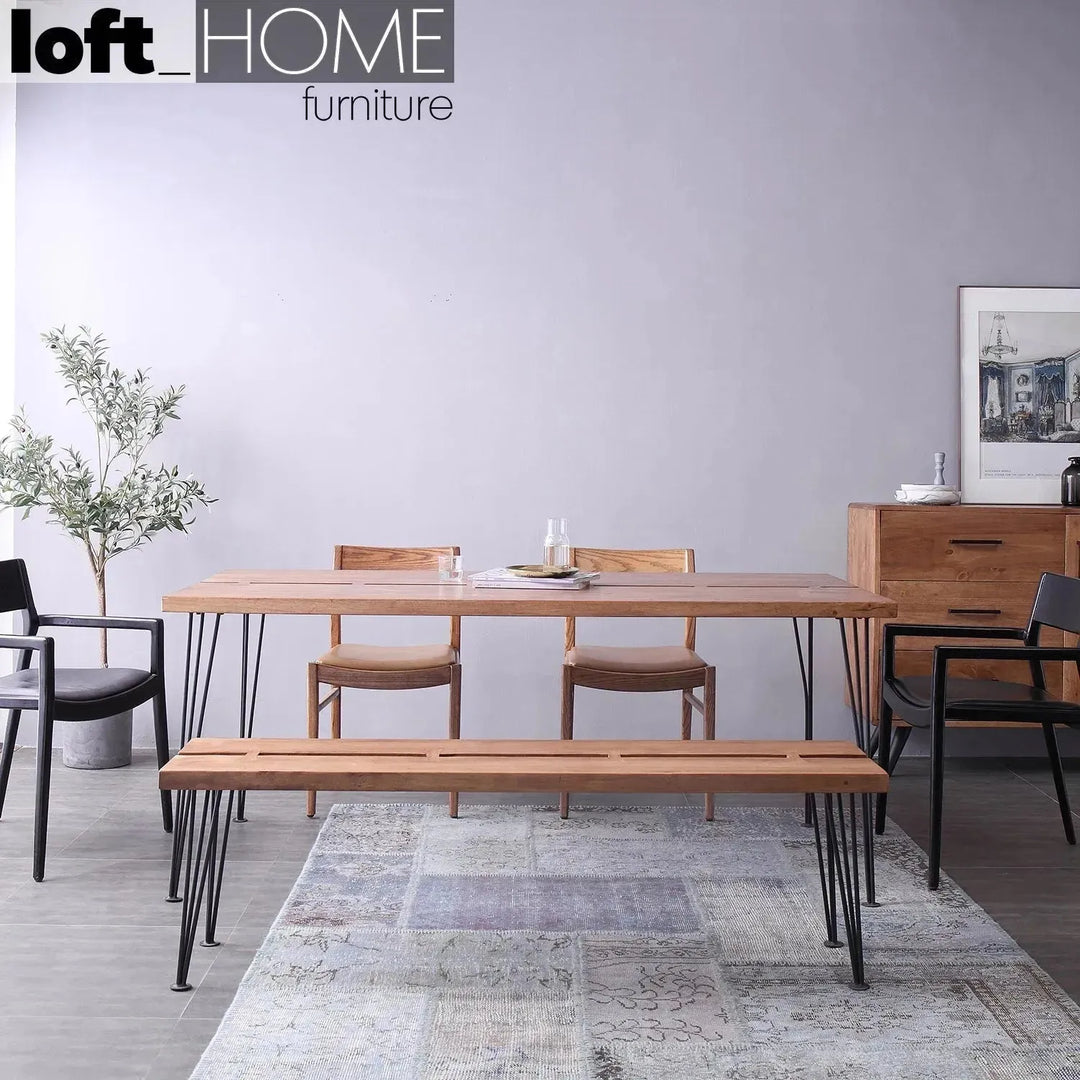 Industrial rubber wood dining table dovetail material variants.