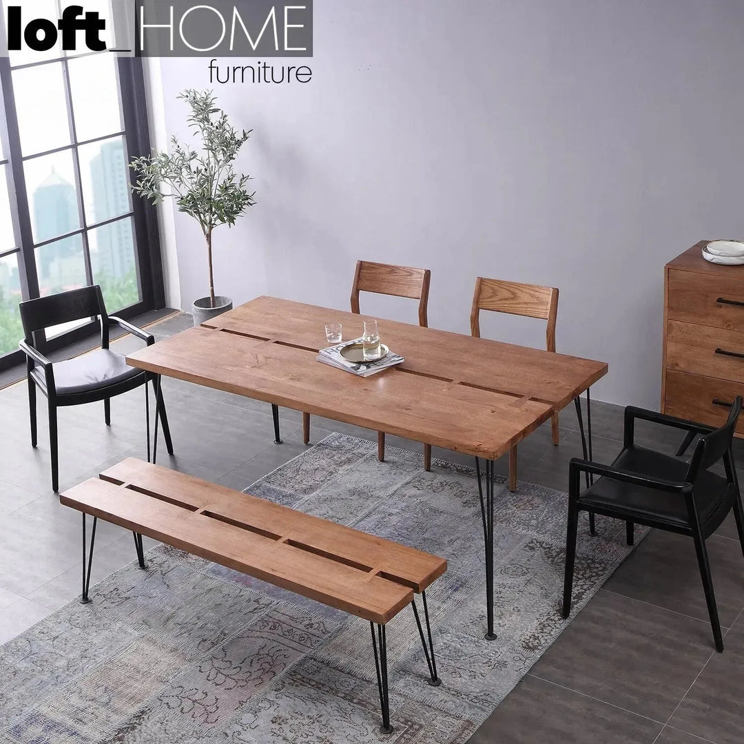 Industrial rubber wood dining table dovetail color swatches.