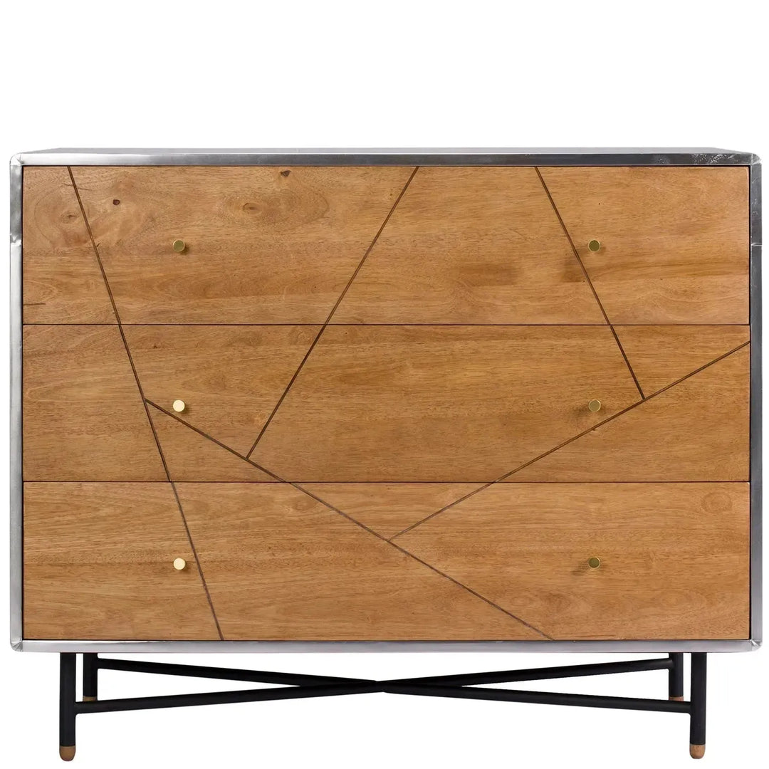 Industrial rubber wood drawer cabinet silver in white background.