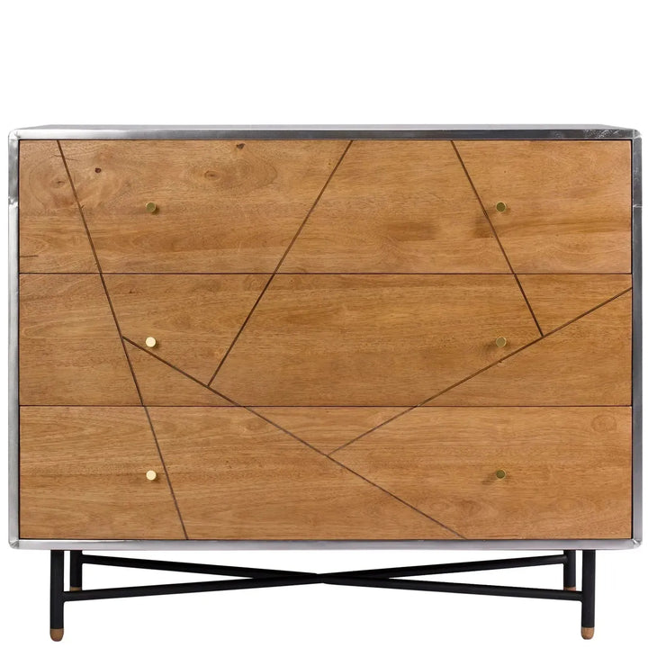 Industrial rubber wood drawer cabinet silver in white background.