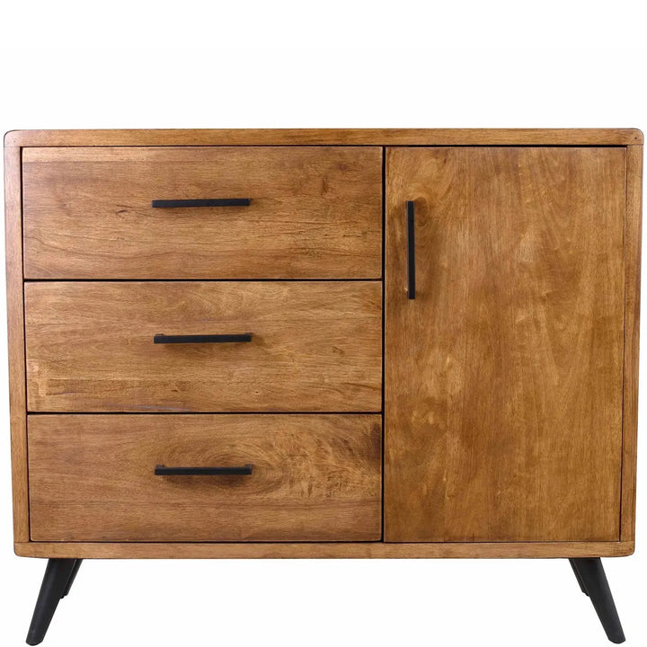 Industrial rubber wood side cabinet serb in white background.