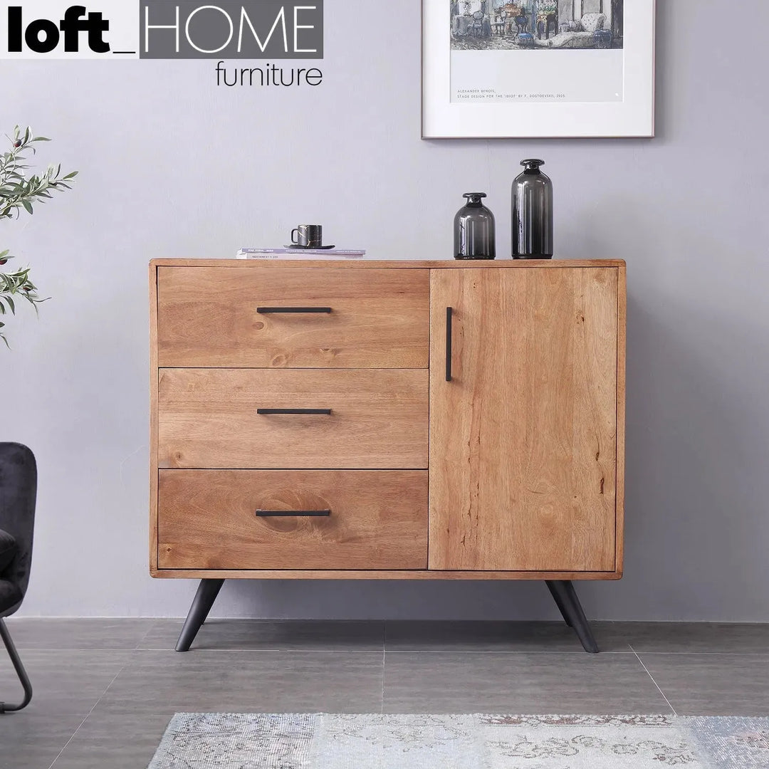 Industrial rubber wood side cabinet serb primary product view.
