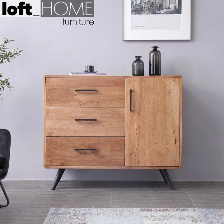 Industrial rubber wood side cabinet serb primary product view.