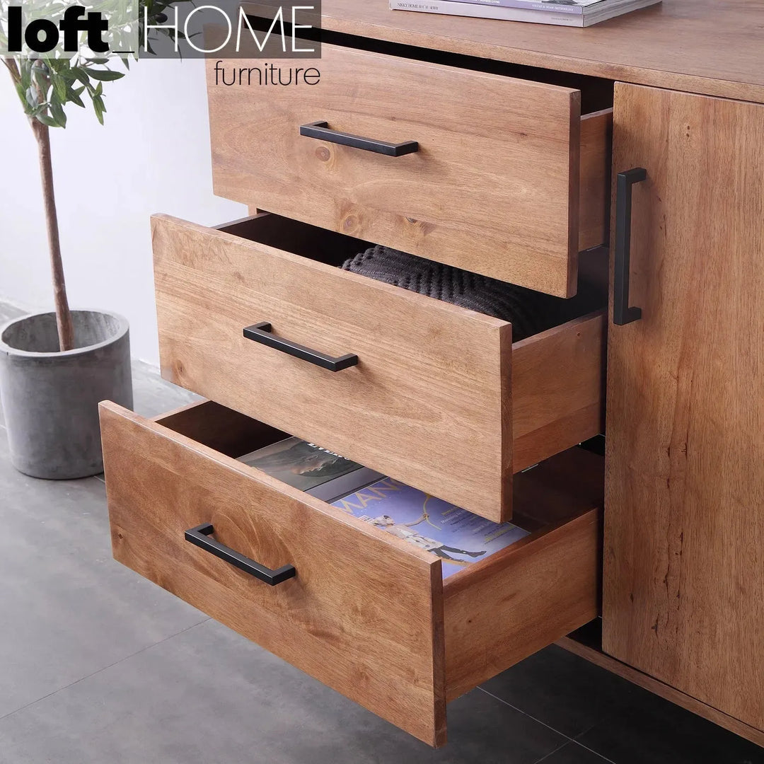Industrial rubber wood side cabinet serb material variants.