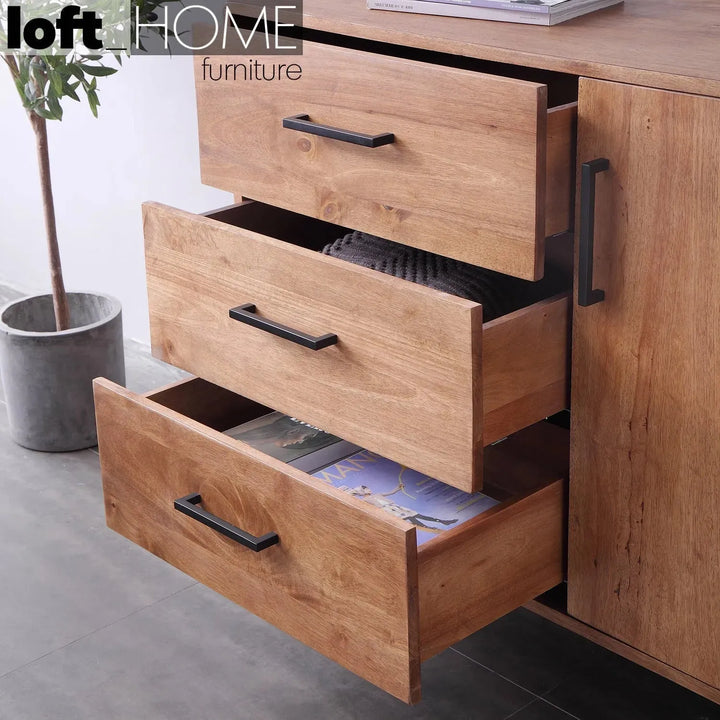 Industrial rubber wood side cabinet serb material variants.