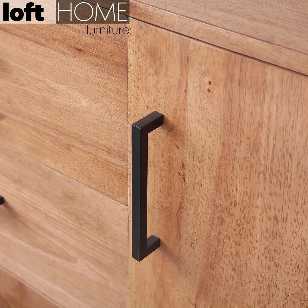 Industrial rubber wood side cabinet serb with context.