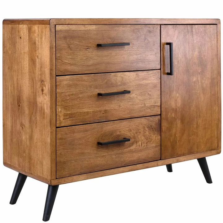 Industrial rubber wood side cabinet serb in still life.