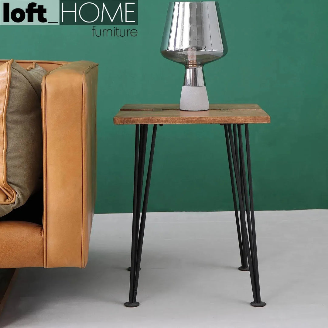 Industrial rubber wood side table dovetail color swatches.