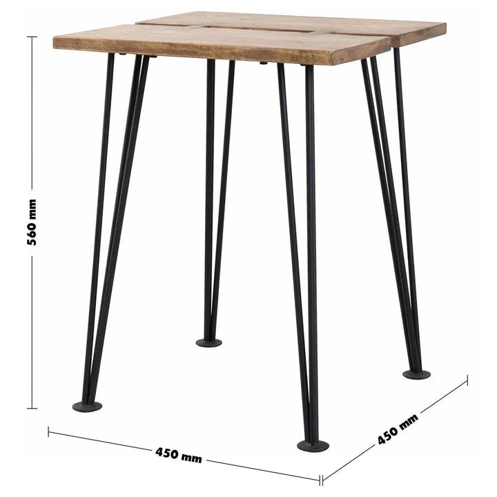 Industrial rubber wood side table dovetail size charts.