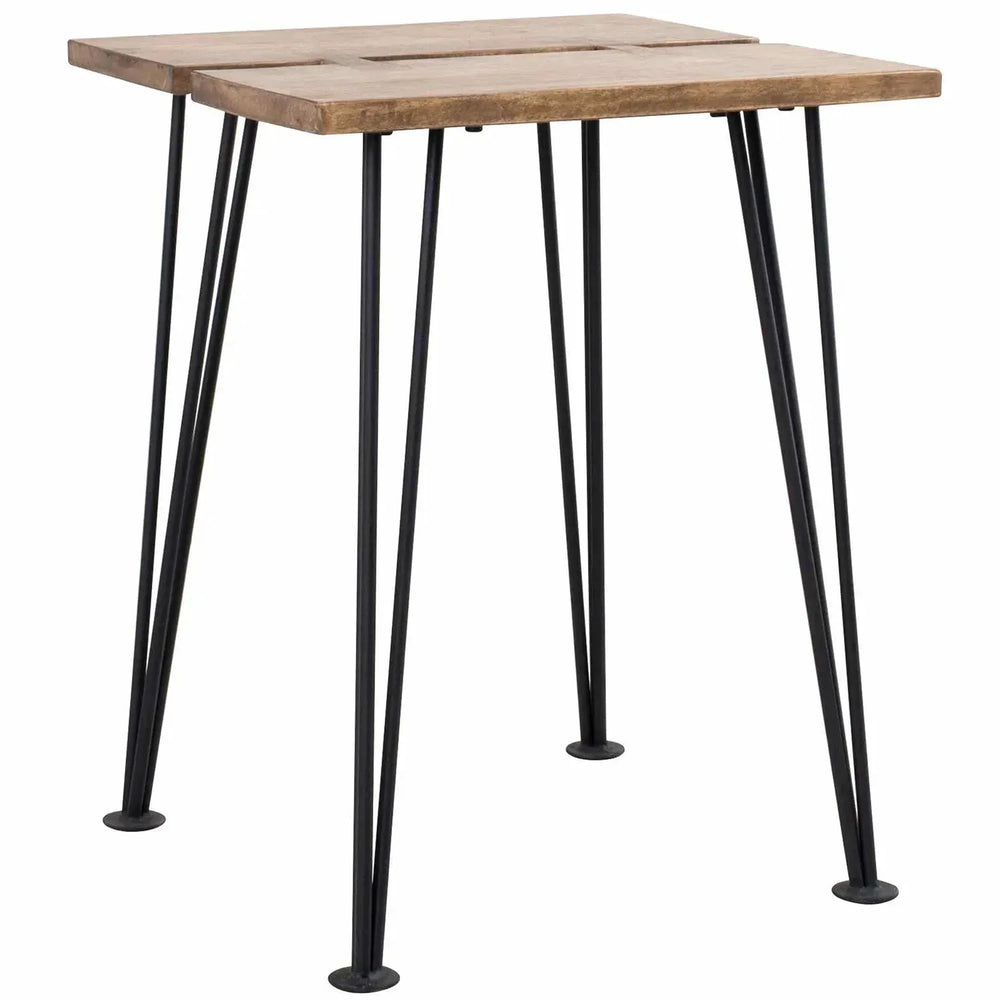 Industrial rubber wood side table dovetail in white background.