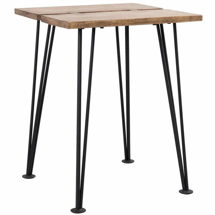 Industrial rubber wood side table dovetail in white background.