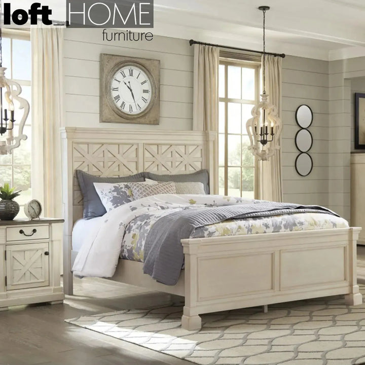 Vintage wood bed frame bolanburg asia queen in details.