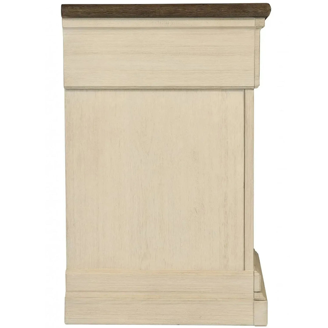 Vintage wood side table bolanburg in close up details.