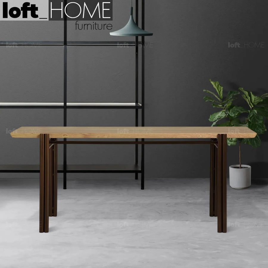 Industrial wooden dining table breezy primary product view.