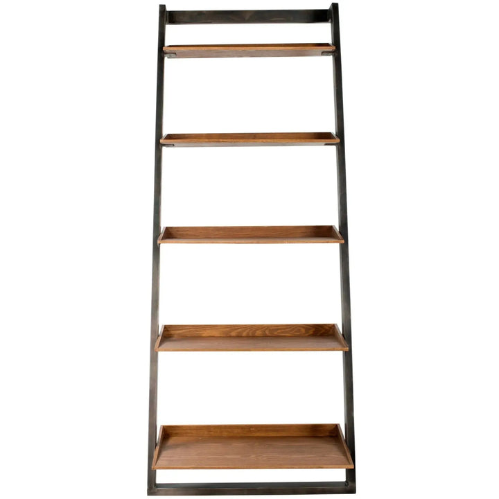 Industrial wooden display shelf greyash in white background.