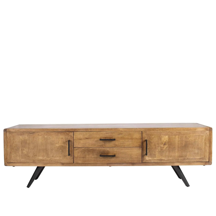 Industrial wooden tv console greyash in white background.