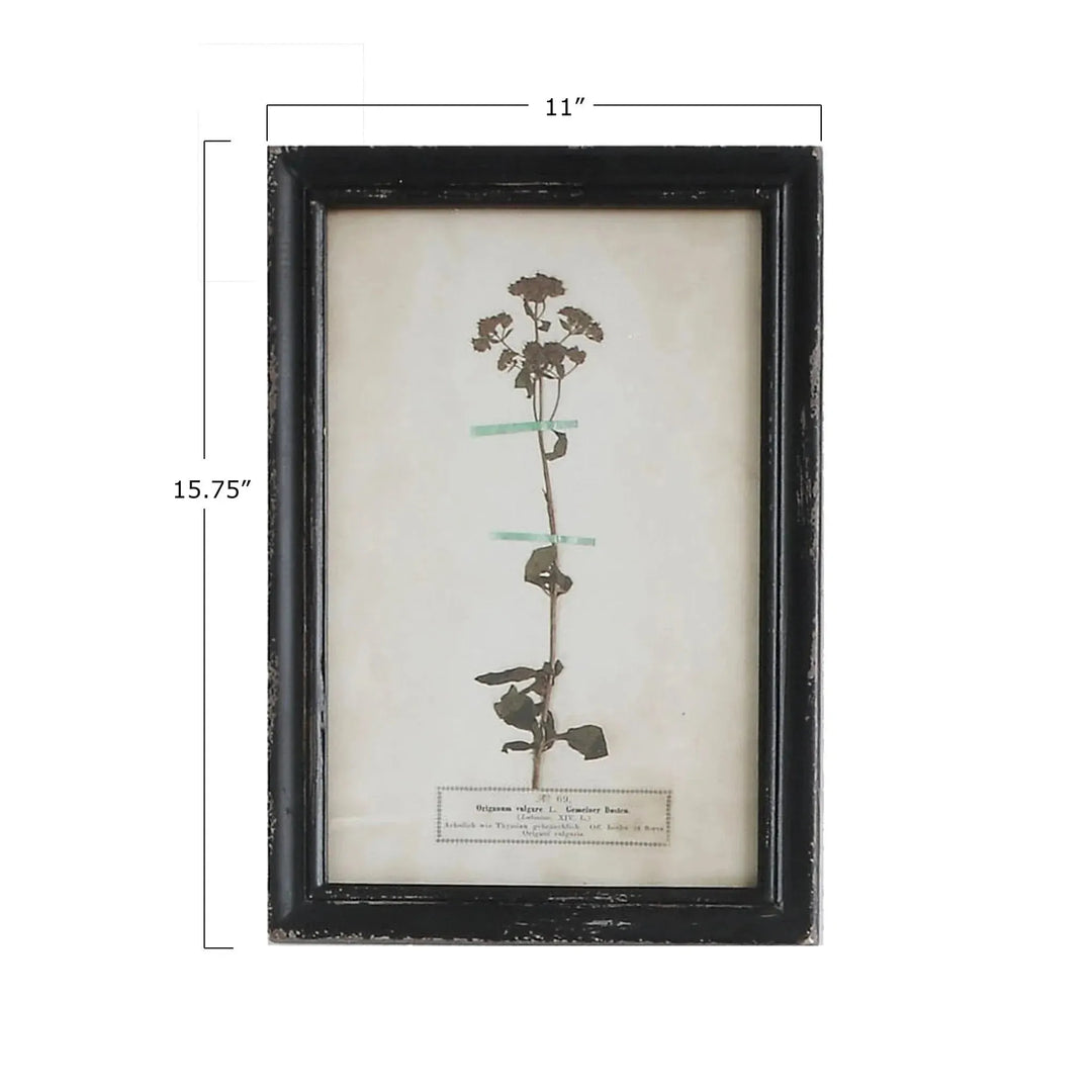 Wood framed wall plaques with dried flower images (set of 16 designs) decor size charts.