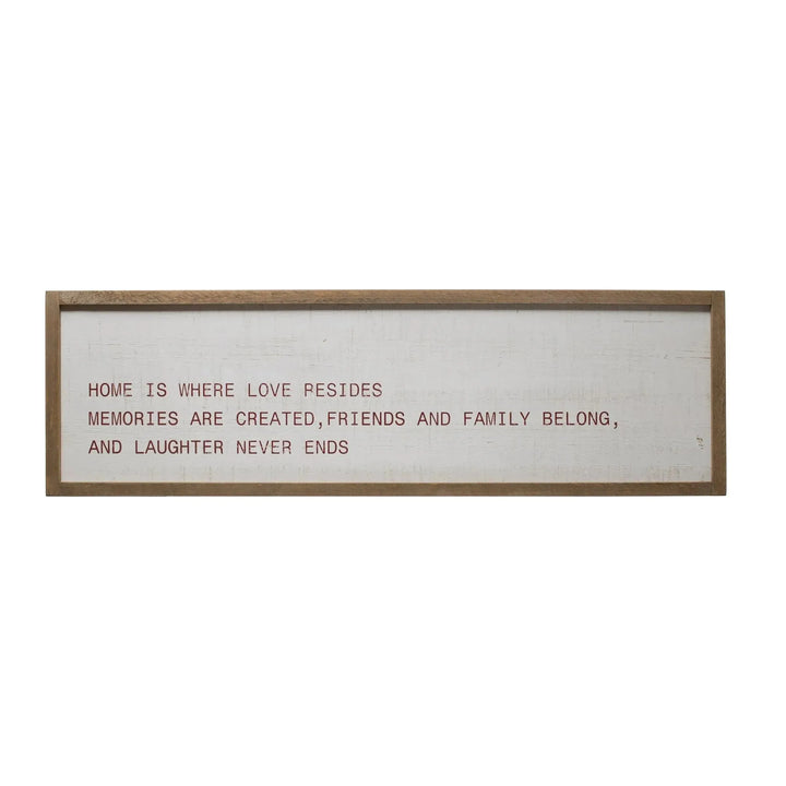 Wood painting, "home is where ?" in white background.