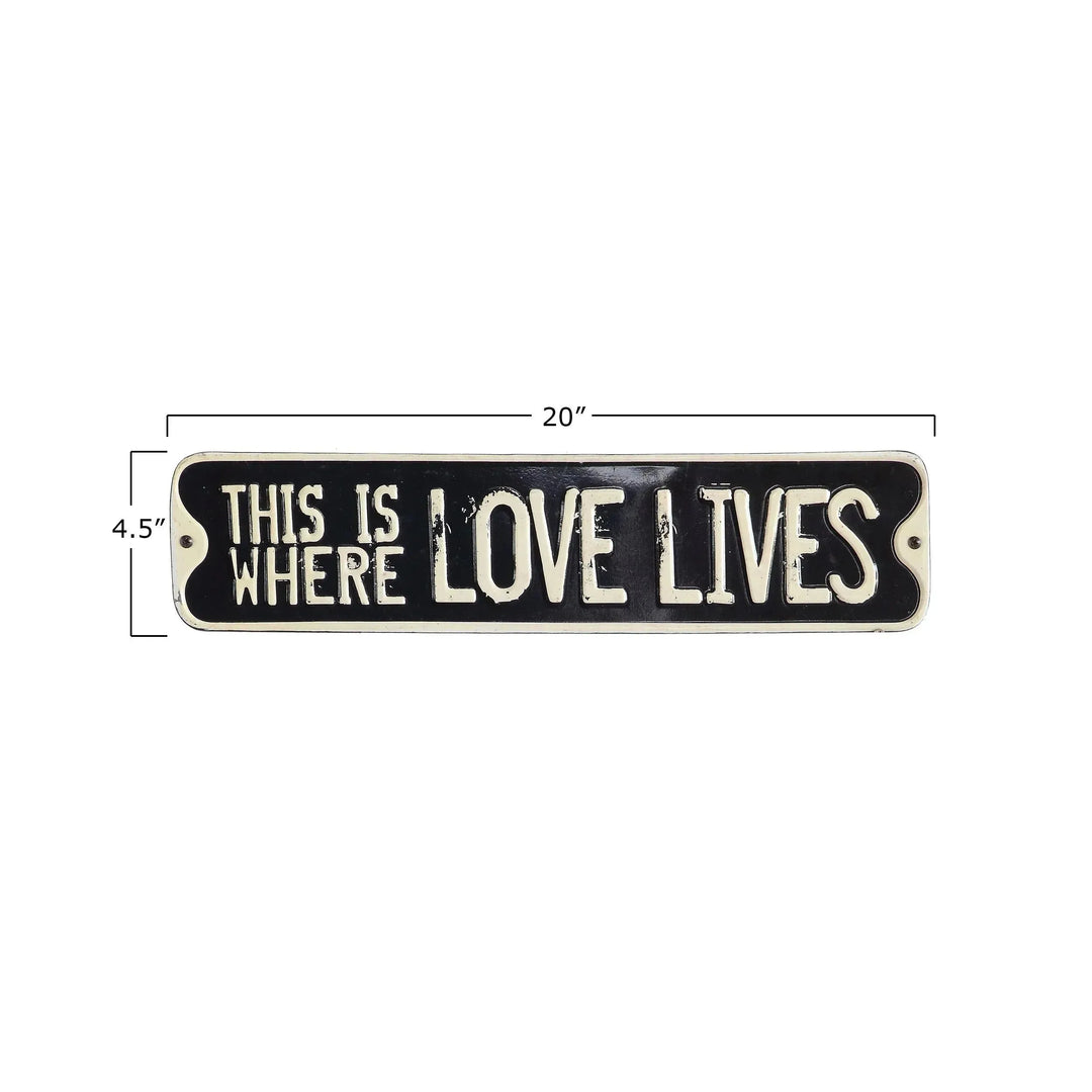 Embossed tin wall decor with saying (set of 6 styles) size charts.