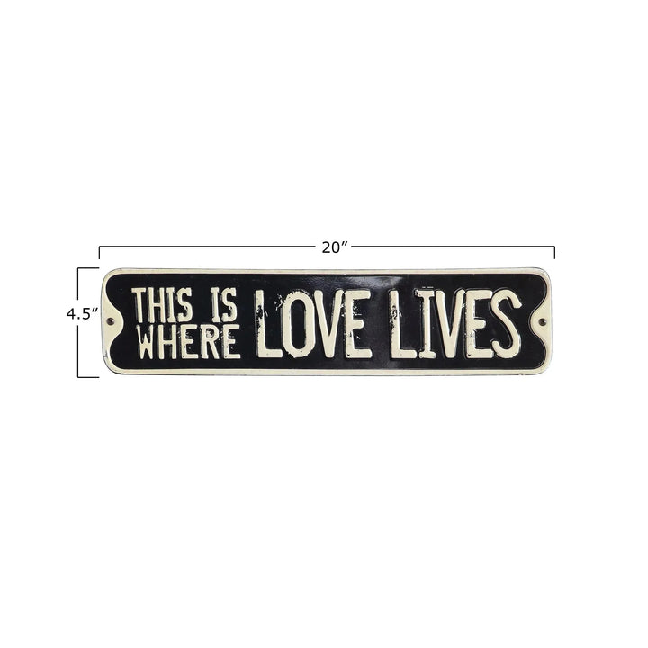 Embossed tin wall decor with saying (set of 6 styles) size charts.
