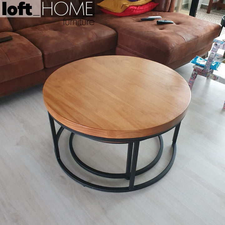 Industrial pine wood round coffee table classic situational feels.