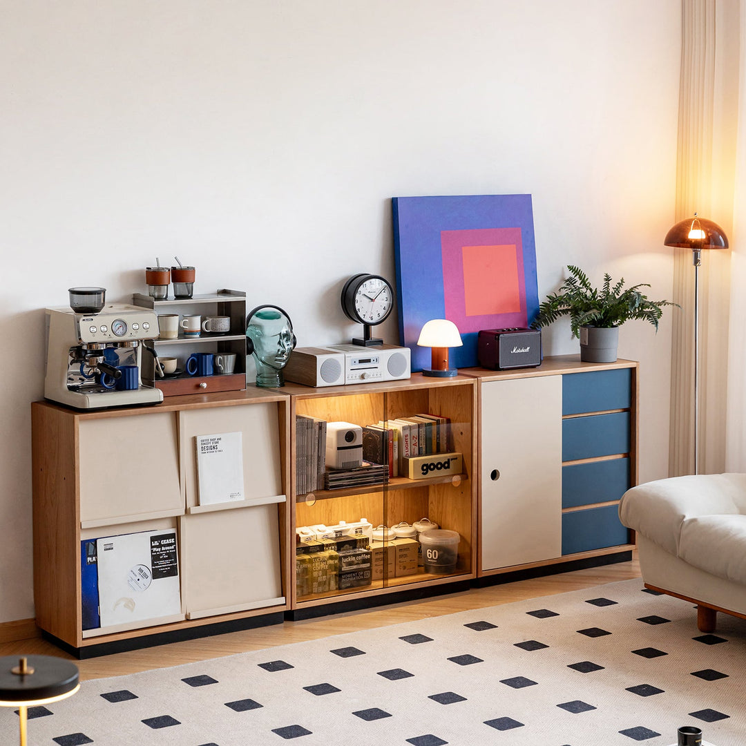Scandinavian cherry wood modular cabinet time primary product view.