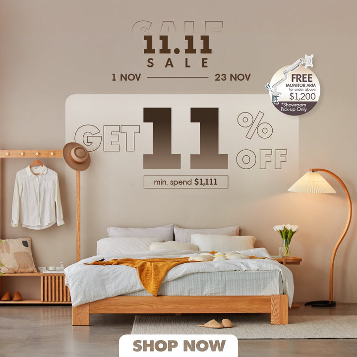 11.11 promotion sales banner featuring a wooden texture background, highlighting storewide discounts and special offers for the event.