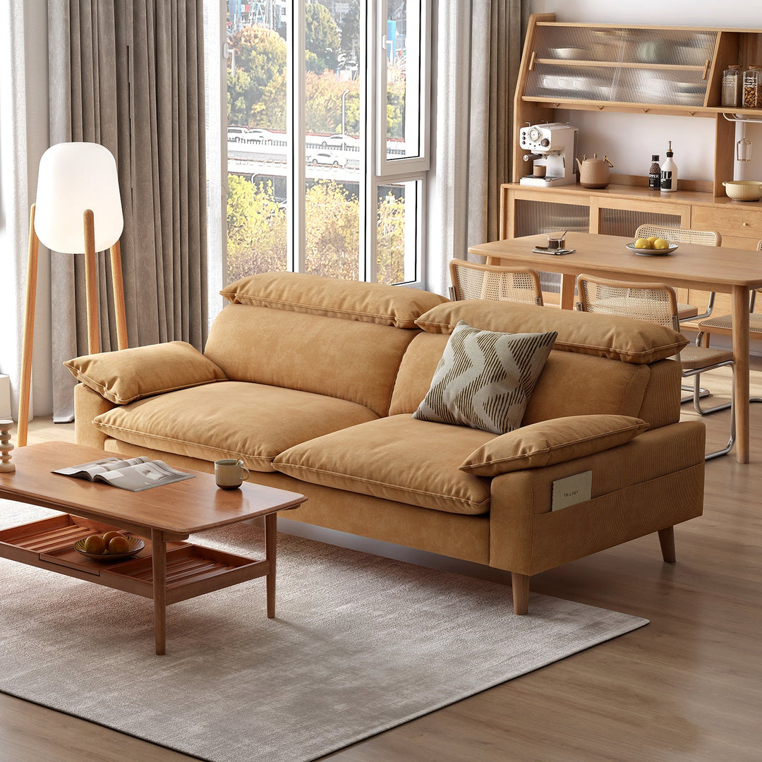 Loft Home 3-seater sofa with removable covers in warm mustard fabric, blending practicality and comfort for modern living spaces in the 3-Seater Cover Removable Sofas collection.