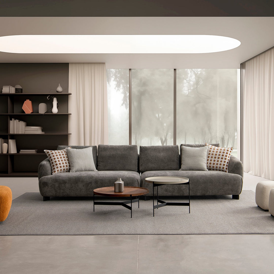 Loft Home 4-seater fabric sofa in elegant grey upholstery, featuring a modern design with plush cushions, perfect for creating a cozy and contemporary living space.