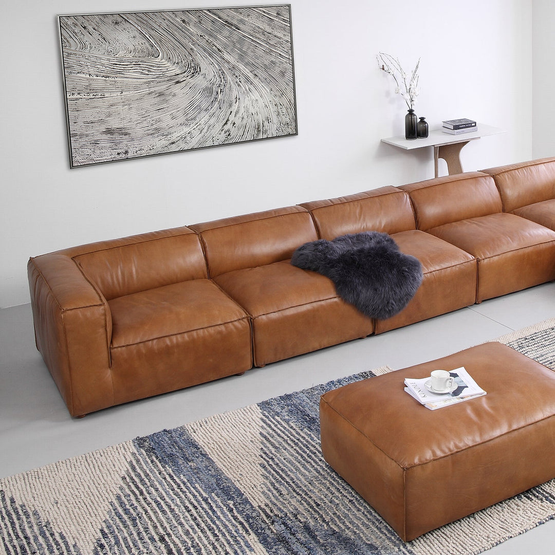 Loft Home 4-seater leather sofa in premium brown leather with a contemporary design, offering spacious comfort and sophistication, featured in the 4-Seater Leather Sofas collection.