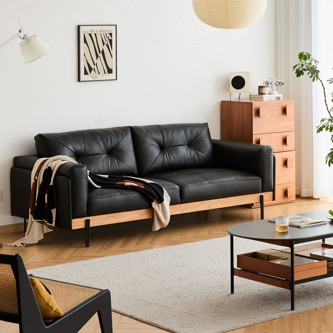 Scandinavian microfiber leather 2 seater sofa black material variants.