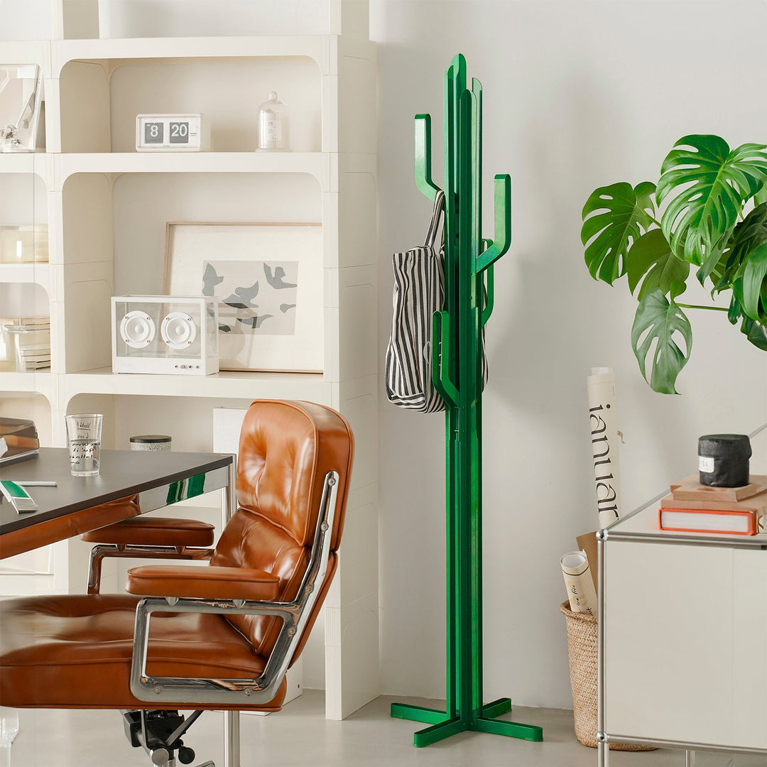 Contemporary steel clothes hanger cactus with context.