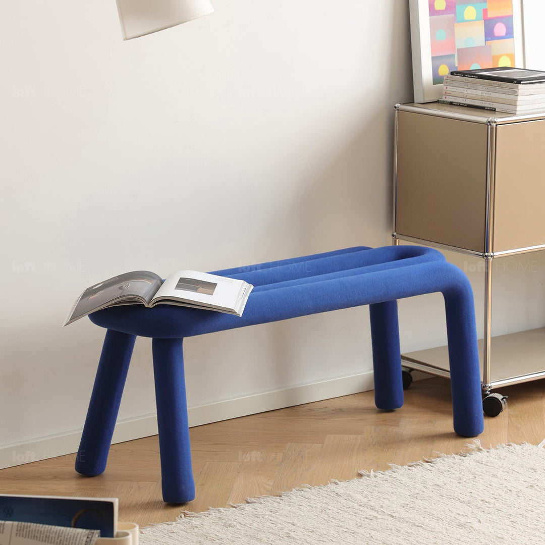 Contemporary velvet fabric dining bench bold with context.