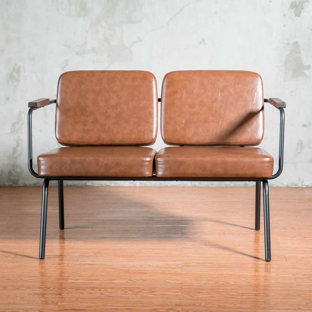 Industrial pu leather dining bench double pullman in real life style.