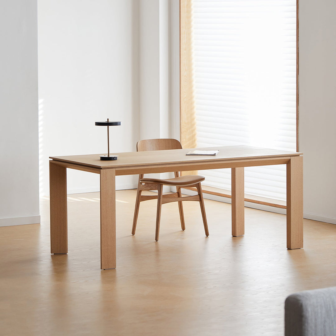 Minimalist oak wood veneer plywood dining table horizon primary product view.